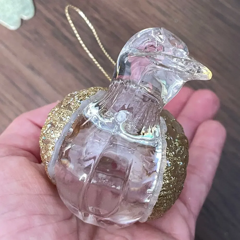 Vintage Acrylic Bird Ornament Christmas Dove String Light Cover w/ Gold Glitter